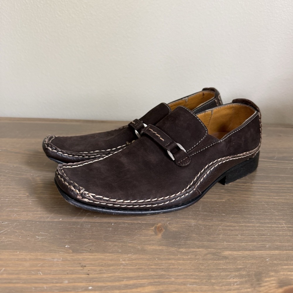 Hamilton Women's 38/7.5 Brown Suede Vintage Slip On Loafers Square Toe Stitching